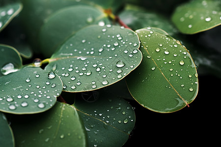 绿叶水滴水珠洒在绿叶上背景