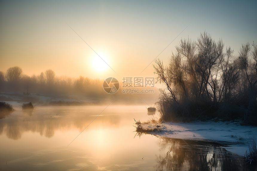 太阳照在河流上图片