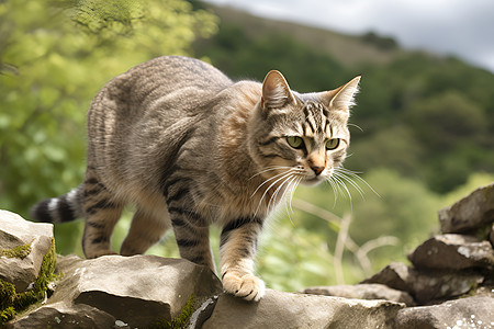 乡村石头上的猫图片