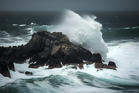 巨浪撞击岩石图片