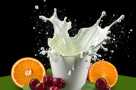 创意水果和牛奶背景图片