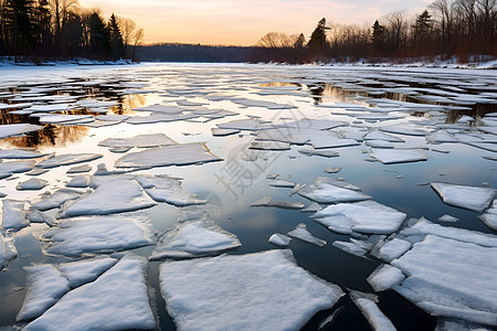 湖面上冻结的冰块图片