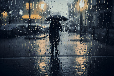 深夜街头撑伞的人高清图片