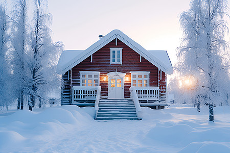 雪地里的小房子图片