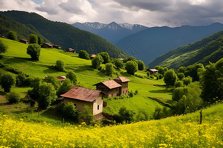 舒适的山村风光背景图片