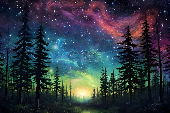 星空与森林图片