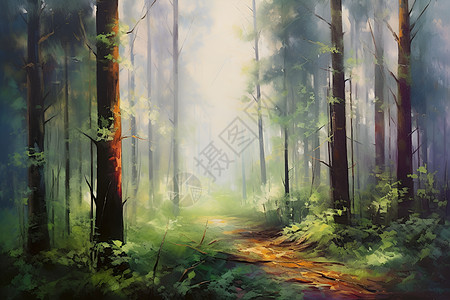 宁静的森林油画图片