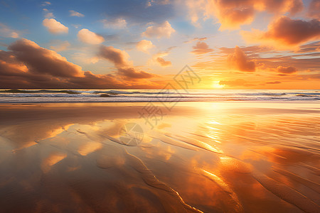 金色阳光下的迷人沙滩图片