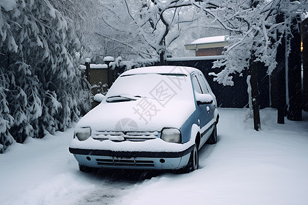 雪中停放的小汽车背景图片