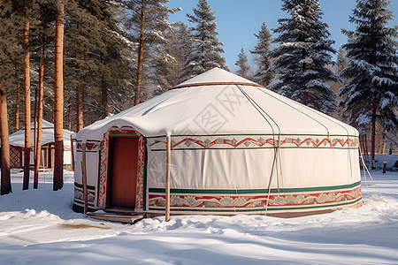 冬季白雪地的蒙古包图片