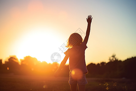 夕阳下的快乐少女背景图片