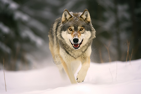 狼在雪地里奔跑图片