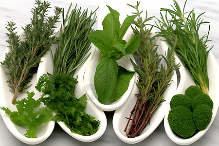 厨房的各种植物香料图片