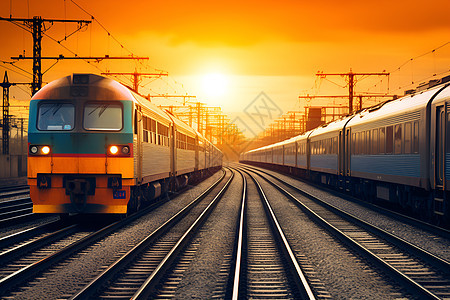 两列火车行驶在铁轨上背景图片
