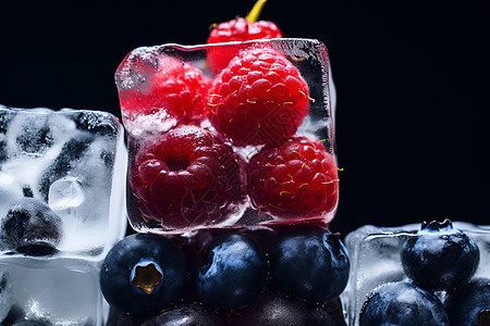 冰果与蓝莓盛冰镇杯背景图片