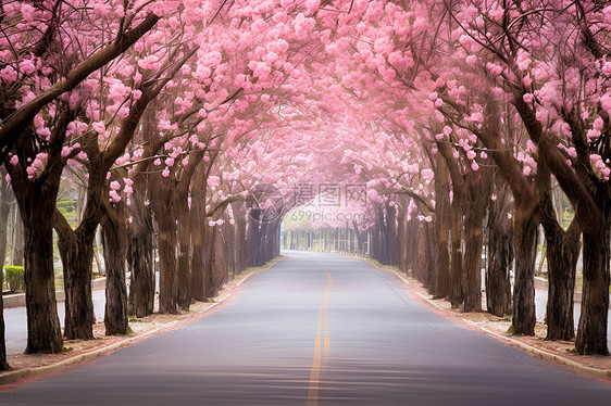 道路两旁的花树图片