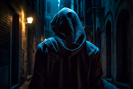 神秘刺客在昏暗的小巷中图片