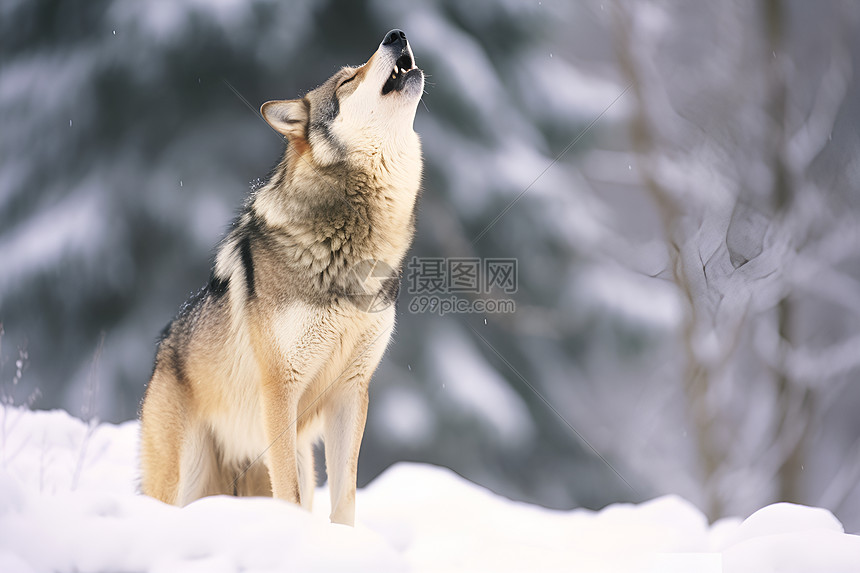 冬日嚎叫的狼图片