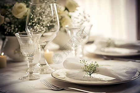 桌子上的茶杯鲜花背景图片