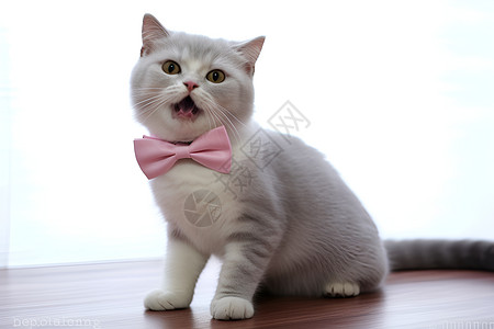粉色蝴蝶结领带的猫咪图片