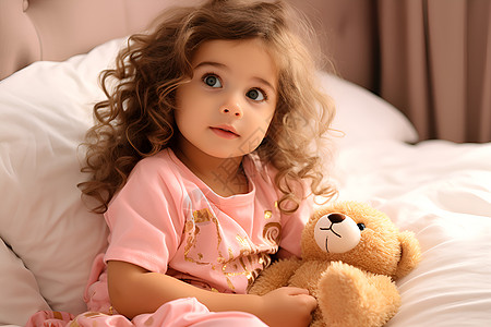 可爱的小女孩和小熊背景图片