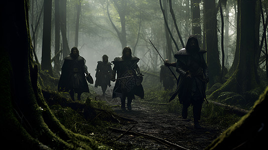 边疆战士穿越阴森可怖的森林背景