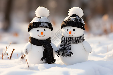 冬日欢乐两个雪人图片