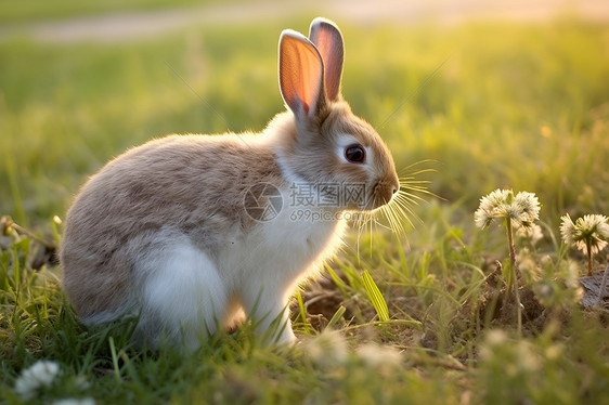 阳光下的白色小兔子图片