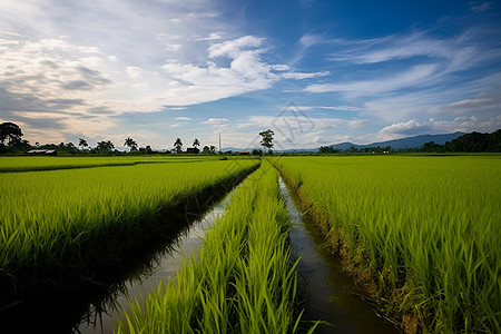 乡村风景中的绿野稻田图片