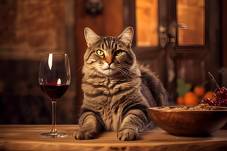 红酒与猫图片