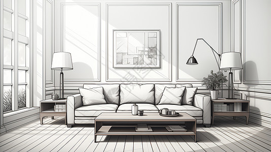 现代台灯现代风格的客厅插画