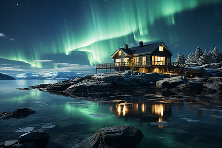 北极天空中美丽的极光图片