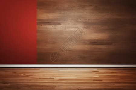 木地板和红色墙壁背景图片