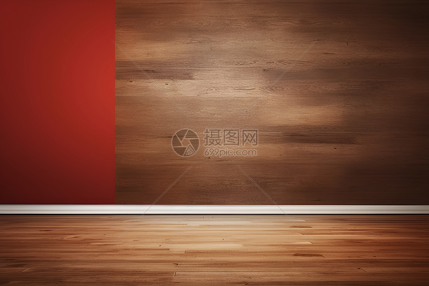 木地板和红色墙壁图片