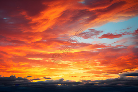 夕阳天空下彩云飘逸背景图片