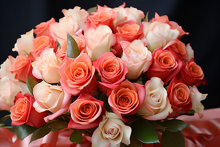 粉白玫瑰搭配的花束图片