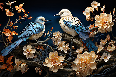 林中鸟刺绣艺术图片