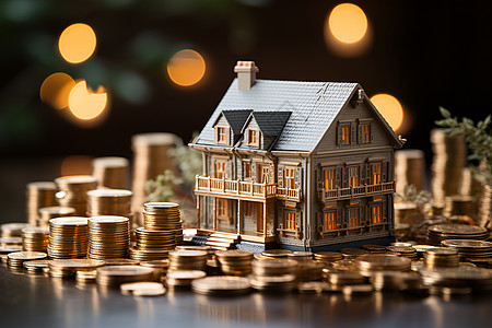 金融图片金币围绕房屋背景