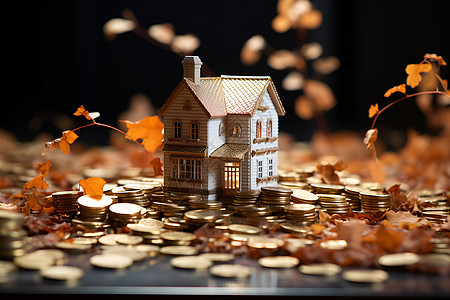 黄金遍地的房屋模型背景图片