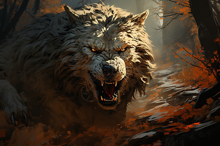呲牙咧嘴的野狼图片