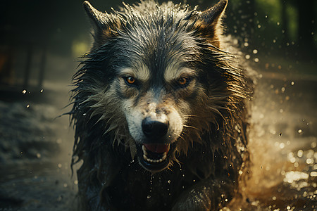 皮毛泥泞的狼背景图片