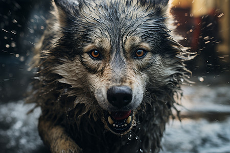 狼在雨中追逐猎物背景图片