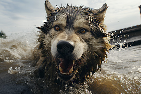 河水中的狼图片