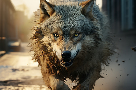 身上泥点洒落的狼背景图片