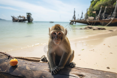 猴子与海滩图片