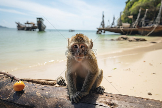 猴子与海滩图片