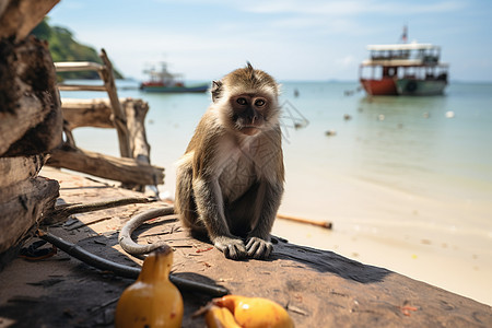 海滩旁的猴子图片