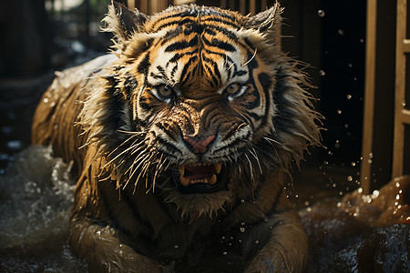 虎在水中漫步背景图片
