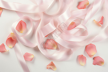 粉色丝带和花瓣背景图片