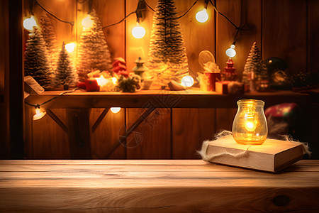 圣诞与木板上的照明装饰图片